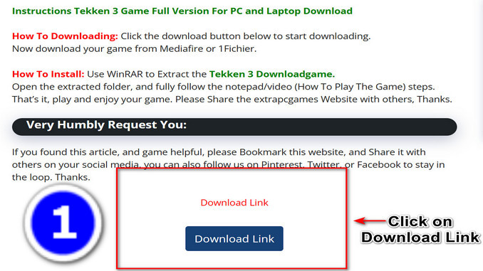 Step 1 How To Download Tekken 3 Click on Download Link